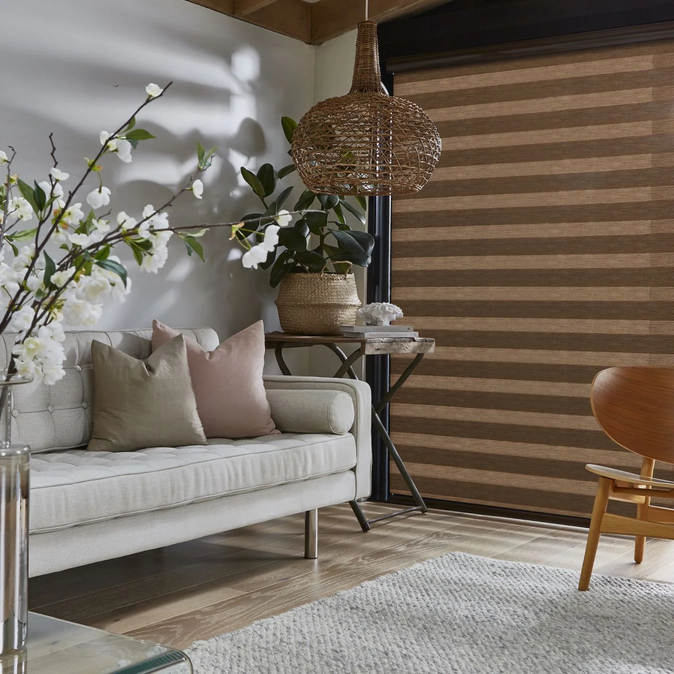 Brown Diffusing Day And Night Blinds, Fabric By Prestigious Textiles Closed
