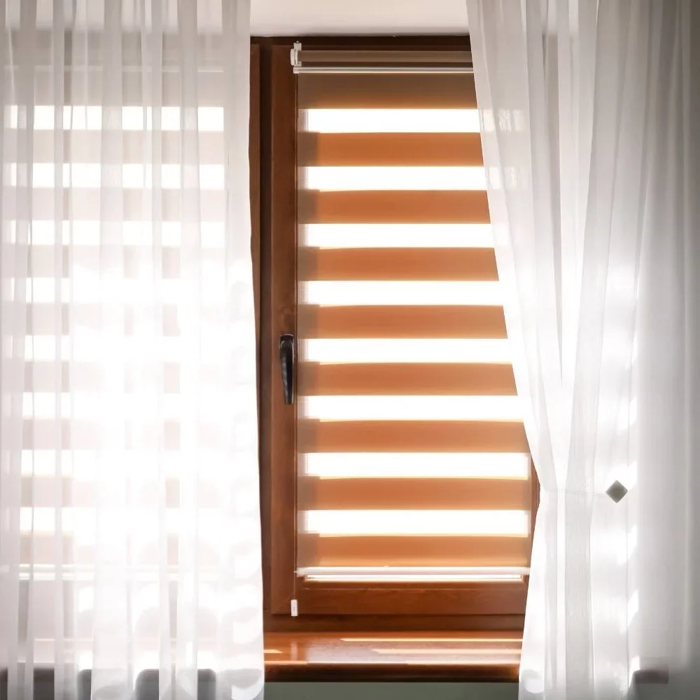 Voile Curtains Over Day And Night Blinds
